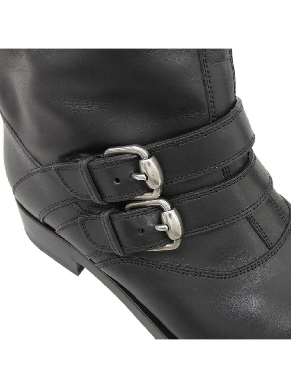 Gucci Leather Strap Biker Boots with Fleece 35.5 Black